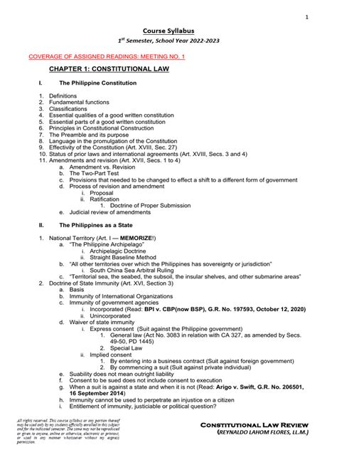 Constitutional Law Review 1 Syllabus .